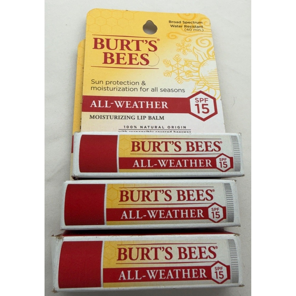 Burt's Bees All-Weather Moisturizing Lip Balm SPF 15 3 Pack Sun Protection